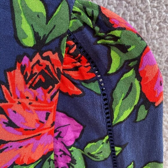 Zara Trafaluc Blue Floral Long Sleeve V Neck Zip Mini Dress Sz XS - Picture 2 of 10